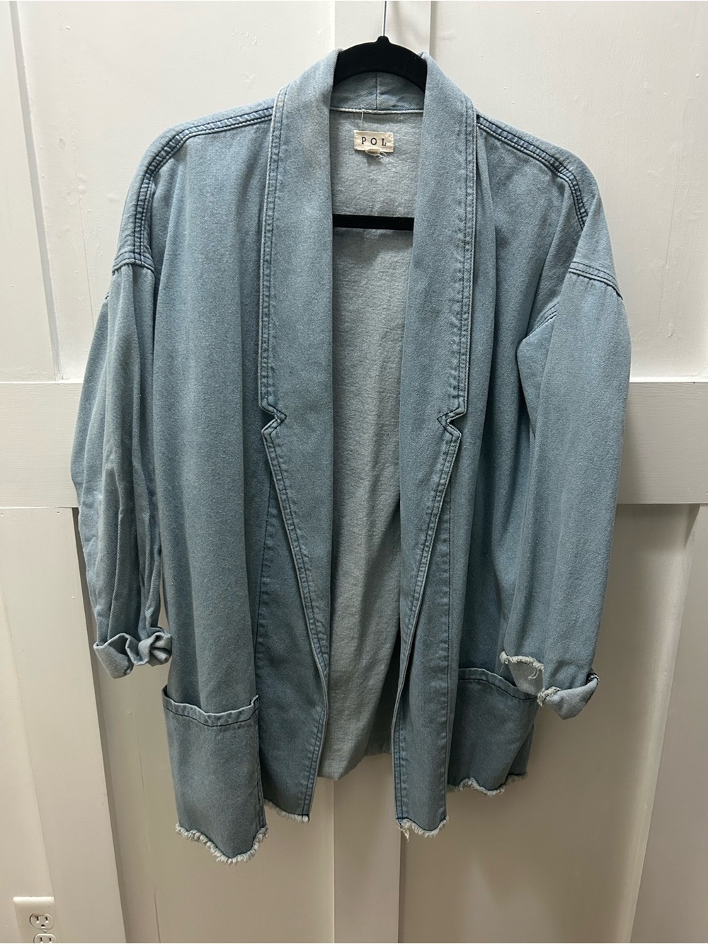 Boutique Brand, POL, Light Blue Denim Open Blazer Jacket